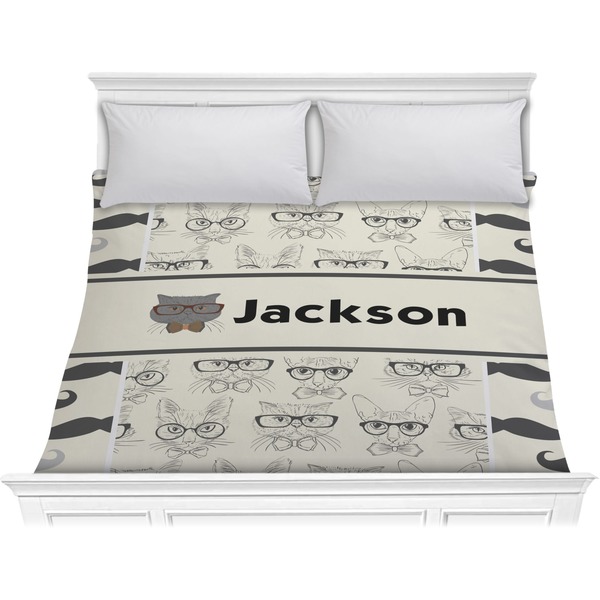 Custom Hipster Cats & Mustache Comforter - King (Personalized)