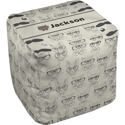 Hipster Cats & Mustache Cube Pouf Ottoman - 13" (Personalized)