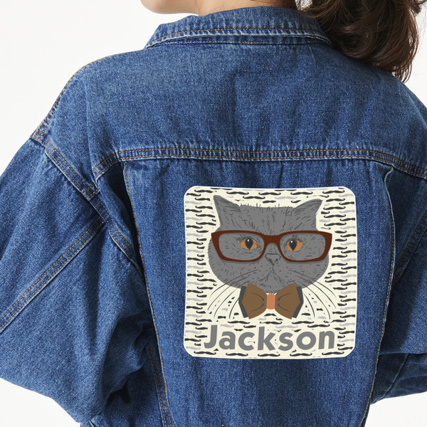 Custom Hipster Cats & Mustache Twill Iron On Patch - Custom Shape - 2XL - Set of 4 (Personalized)