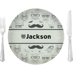 Hipster Cats & Mustache Glass Lunch / Dinner Plate 10" (Personalized)