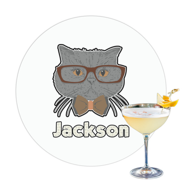 Custom Hipster Cats & Mustache Printed Drink Topper - 3.25" (Personalized)