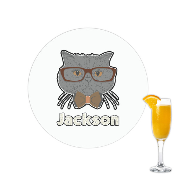 Custom Hipster Cats & Mustache Printed Drink Topper - 2.15" (Personalized)