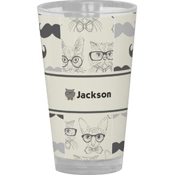 Hipster Cats & Mustache Pint Glass - Full Color (Personalized)