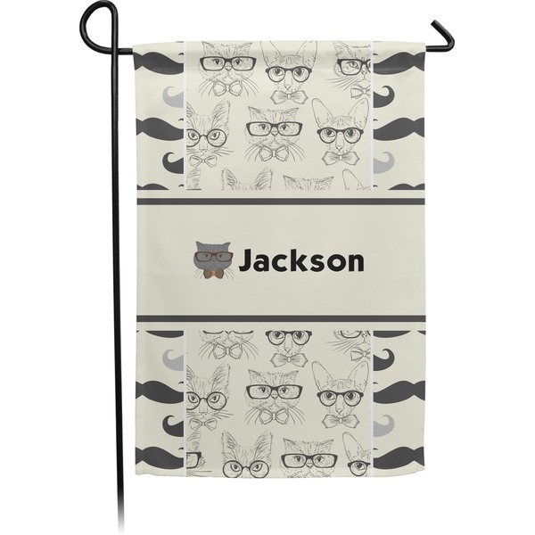 Custom Hipster Cats & Mustache Small Garden Flag - Double Sided w/ Name or Text