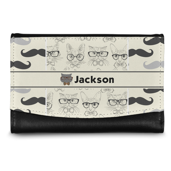 Custom Hipster Cats & Mustache Genuine Leather Women's Wallet - Small (Personalized)