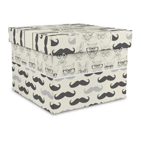 Custom Hipster Cats & Mustache Gift Box with Lid - Canvas Wrapped - Large (Personalized)