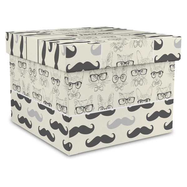 Custom Hipster Cats & Mustache Gift Box with Lid - Canvas Wrapped - XX-Large (Personalized)