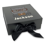 Hipster Cats & Mustache Gift Box with Magnetic Lid - Black (Personalized)