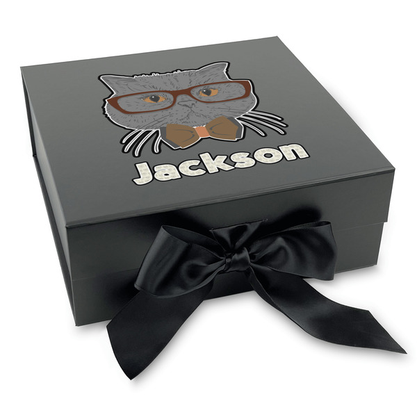 Custom Hipster Cats & Mustache Gift Box with Magnetic Lid - Black (Personalized)