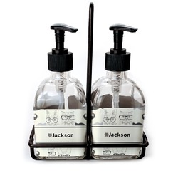 Hipster Cats & Mustache Glass Soap & Lotion Bottle Set (Personalized)