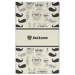 Hipster Cats & Mustache Golf Towel - Poly-Cotton Blend - Large w/ Name or Text