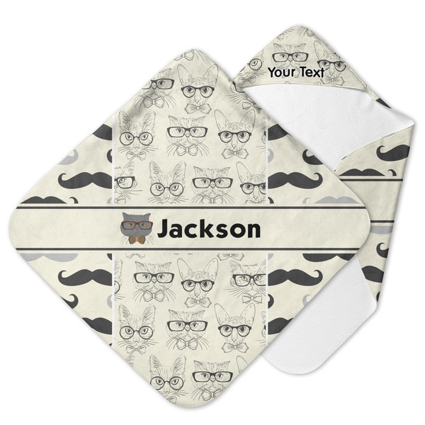 Custom Hipster Cats & Mustache Hooded Baby Towel (Personalized)