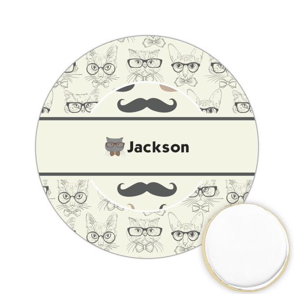 Custom Hipster Cats & Mustache Printed Cookie Topper - 2.15" (Personalized)