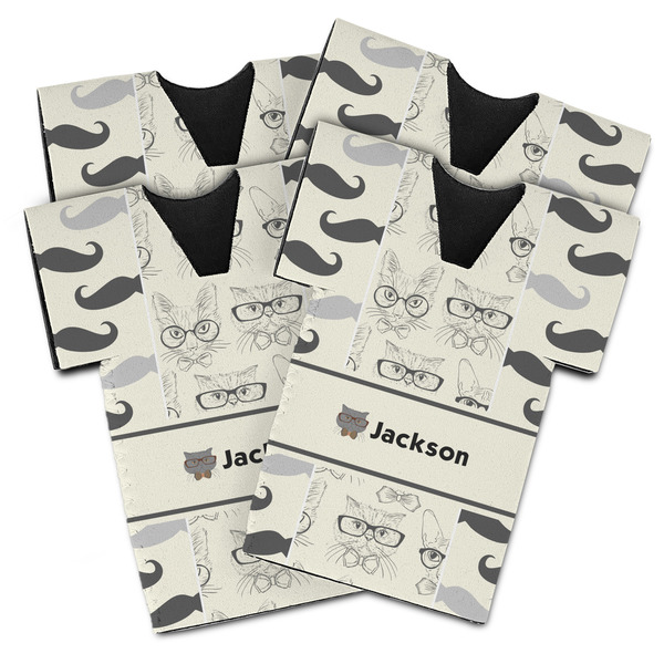 Custom Hipster Cats & Mustache Jersey Bottle Cooler - Set of 4 (Personalized)