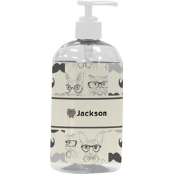 Hipster Cats & Mustache Plastic Soap / Lotion Dispenser (16 oz - Large - White) (Personalized)