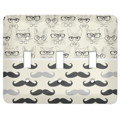 Hipster Cats & Mustache Light Switch Cover (3 Toggle Plate)