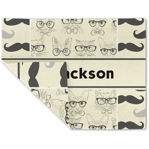 Custom Hipster Cats & Mustache Double-Sided Linen Placemat - Single w/ Name or Text