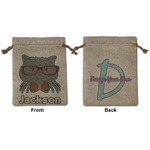 Hipster Cats & Mustache Medium Burlap Gift Bag - Front & Back (Personalized)