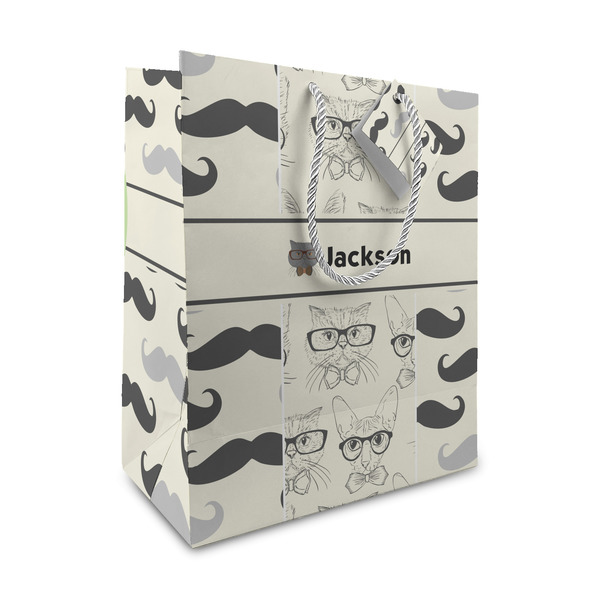 Custom Hipster Cats & Mustache Medium Gift Bag (Personalized)