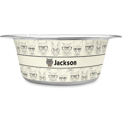 Hipster Cats & Mustache Stainless Steel Dog Bowl (Personalized)