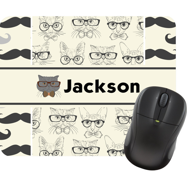 Custom Hipster Cats & Mustache Rectangular Mouse Pad (Personalized)