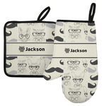 Hipster Cats & Mustache Left Oven Mitt & Pot Holder Set w/ Name or Text