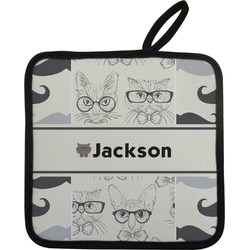 Hipster Cats & Mustache Pot Holder w/ Name or Text