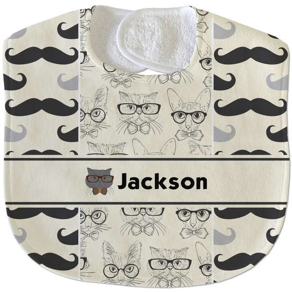 Custom Hipster Cats & Mustache Velour Baby Bib w/ Name or Text