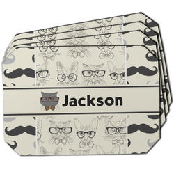 Hipster Cats & Mustache Dining Table Mat - Octagon w/ Name or Text