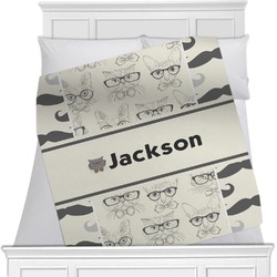 Hipster Cats & Mustache Minky Blanket - Twin / Full - 80"x60" - Double Sided (Personalized)