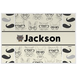 Hipster Cats & Mustache Laminated Placemat w/ Name or Text