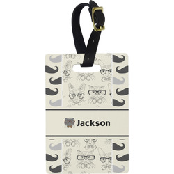 Hipster Cats & Mustache Plastic Luggage Tag - Rectangular w/ Name or Text