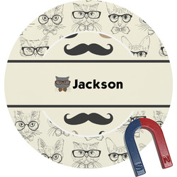 Hipster Cats & Mustache Round Fridge Magnet (Personalized)