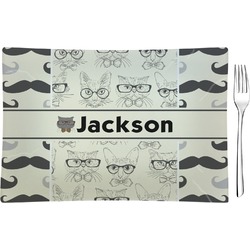 Hipster Cats & Mustache Glass Rectangular Appetizer / Dessert Plate (Personalized)