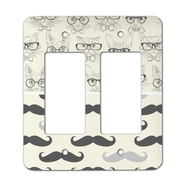 Custom Hipster Cats & Mustache Rocker Style Light Switch Cover - Two Switch