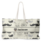 Hipster Cats & Mustache Large Tote Bag with Rope Handles (Personalized)