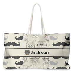 Hipster Cats & Mustache Large Tote Bag with Rope Handles (Personalized)
