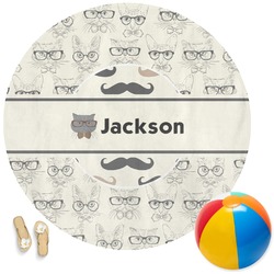 Hipster Cats & Mustache Round Beach Towel (Personalized)
