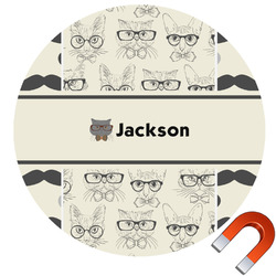 Hipster Cats & Mustache Round Car Magnet - 10" (Personalized)