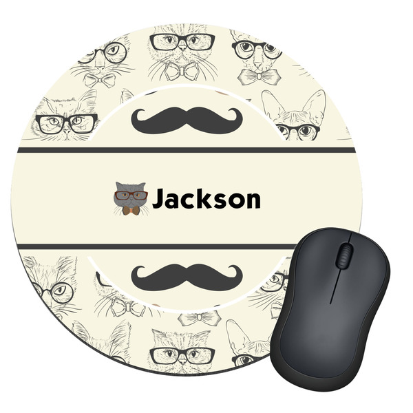 Custom Hipster Cats & Mustache Round Mouse Pad (Personalized)