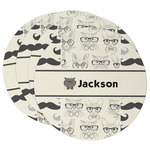 Hipster Cats & Mustache Round Paper Coasters w/ Name or Text