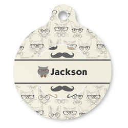 Hipster Cats & Mustache Round Pet ID Tag - Large (Personalized)