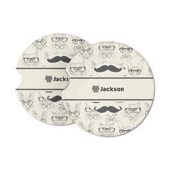 Hipster Cats & Mustache Sandstone Car Coasters - Set of 2 (Personalized)