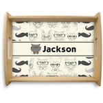 Hipster Cats & Mustache Natural Wooden Tray - Large (Personalized)