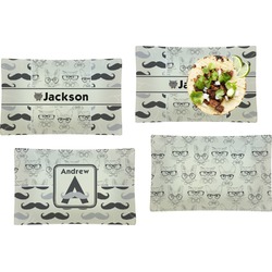 Hipster Cats & Mustache Set of 4 Glass Rectangular Lunch / Dinner Plate (Personalized)