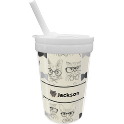 Hipster Cats & Mustache Sippy Cup with Straw (Personalized)