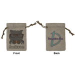 Hipster Cats & Mustache Small Burlap Gift Bag - Front & Back (Personalized)