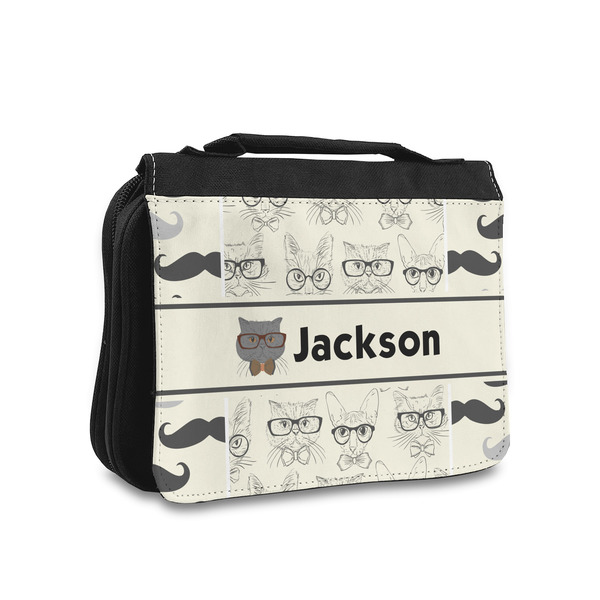 Custom Hipster Cats & Mustache Toiletry Bag - Small (Personalized)