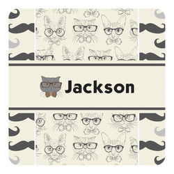 Hipster Cats & Mustache Square Decal - XLarge (Personalized)