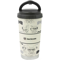 Hipster Cats & Mustache Stainless Steel Coffee Tumbler (Personalized)